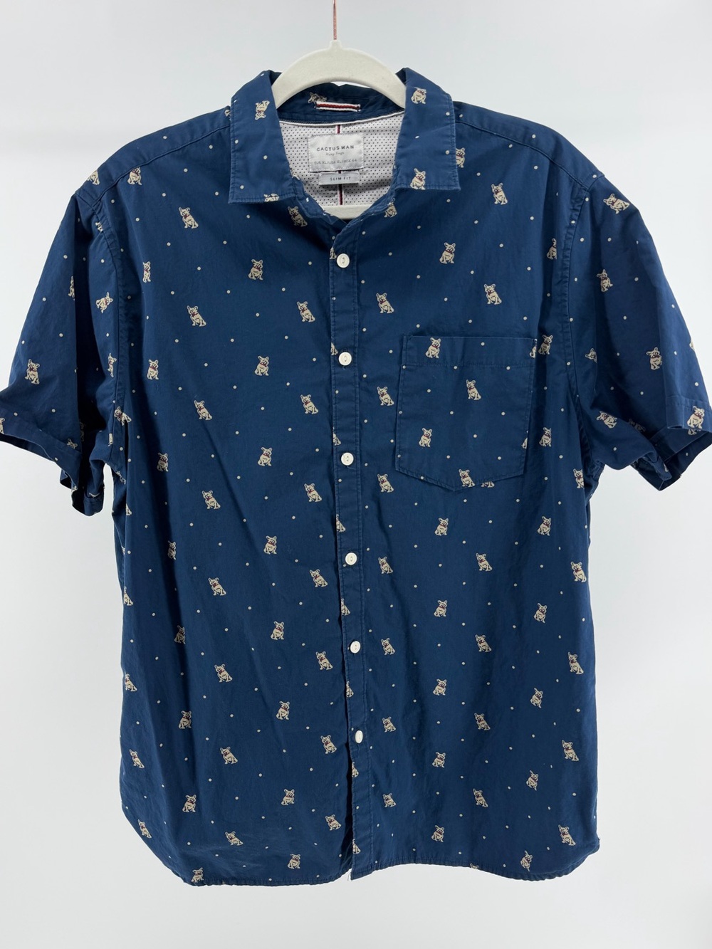 Cactus Man Ricky Singh 100% Cotton French Bulldog Novelty Print Button-Up, XL